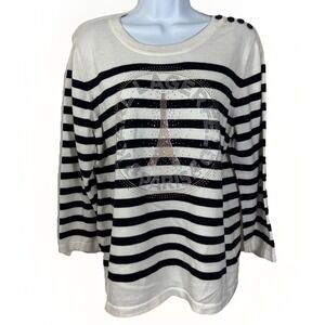 Karl Lagerfeld Paris Sweater SZ L Rhinestone Embellished‎ Eiffel Tower Nautical